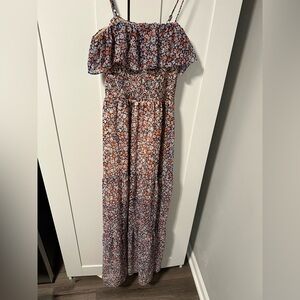 Floral Smocked Maxi Dress in Navy and Peach